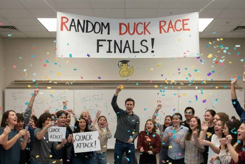 Students cheering for duck race